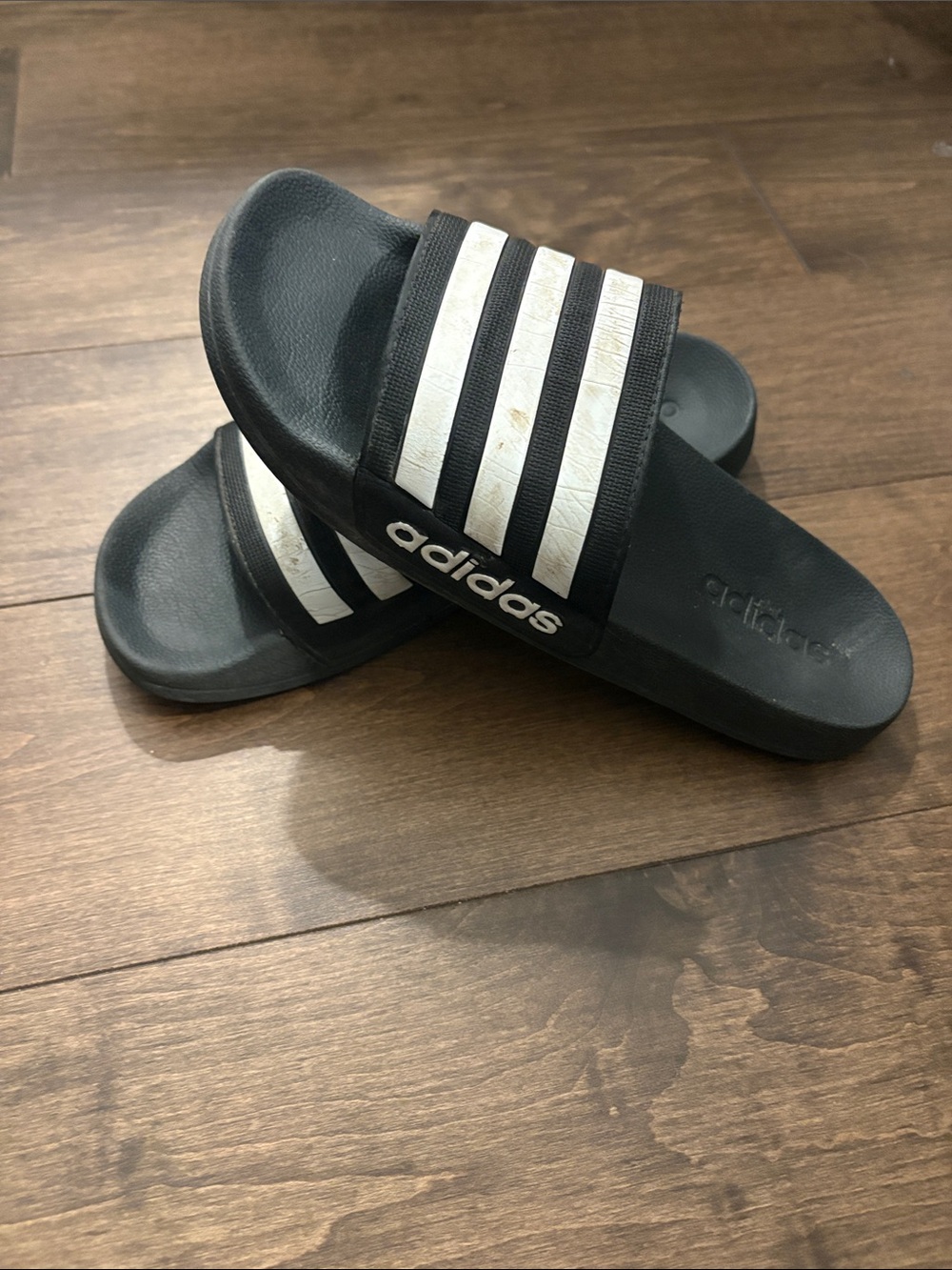 adidas Black Slide Sandals with White Stripes